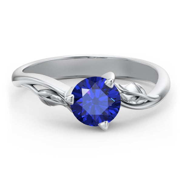 925 Sterling Silver Birthstone Solitaire Leaf Engagement Ring