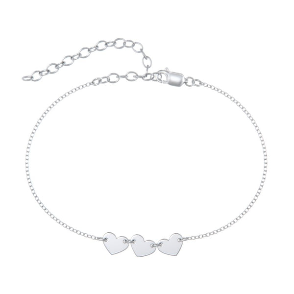 Triple Heart Engravable Permanent Anklet