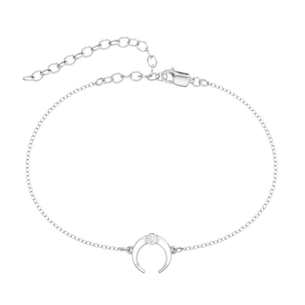 Crescent Horn Permanent Birthstone Anklet With White Cold Enamel