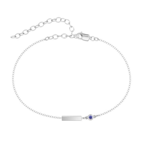 Sterling Silver Custom Petite Bar Birthstone Anklet With Bezel