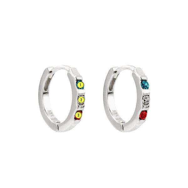 3 Stone Personalized Birthstone Huggie Earrings