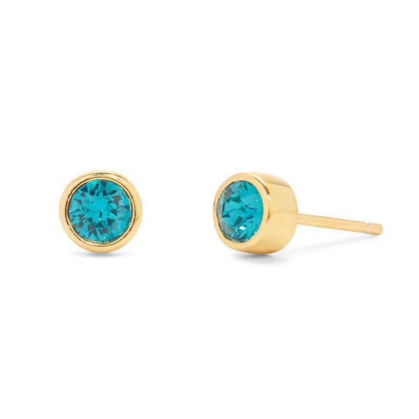 Custom Birthstone Bezel Set Gold Stud Earrings