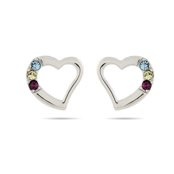 3 Stone Silver Custom Double Heart Birthstone Earrings