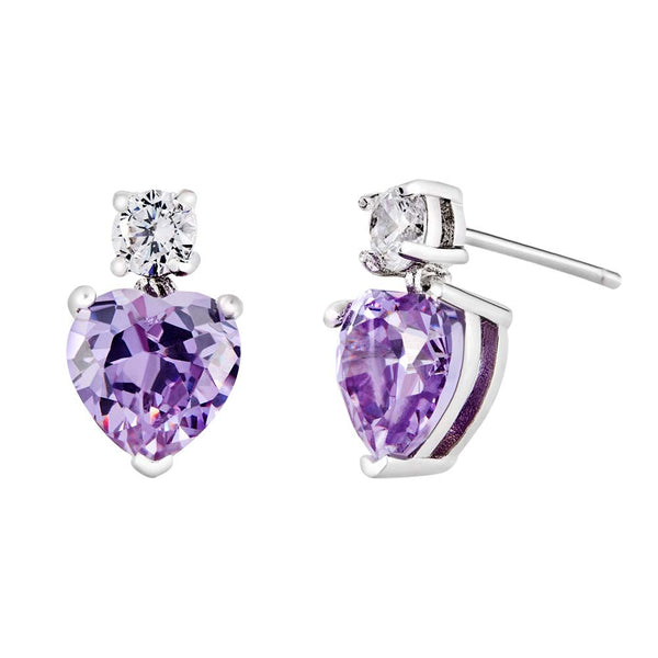 Custom Heart Birthstone CZ Stud Dangle Earrings