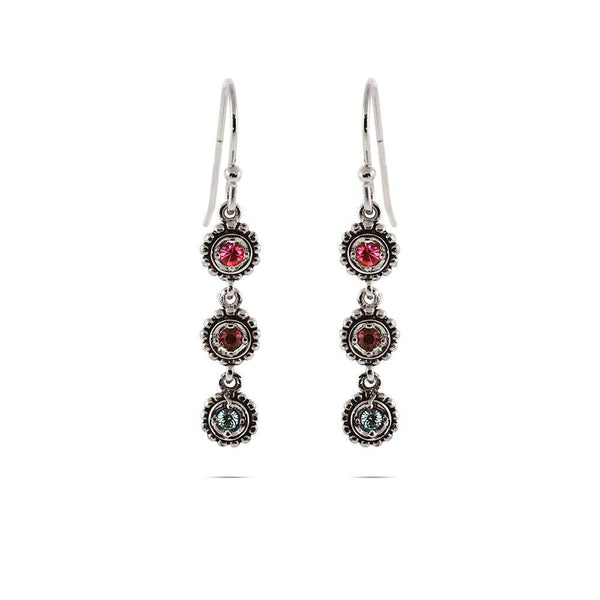 3 Stone Custom Birthstone Sterling Silver Dangle Earrings