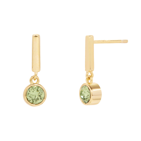 Custom Birthstone Bezel Set Charm Gold Bar Earrings