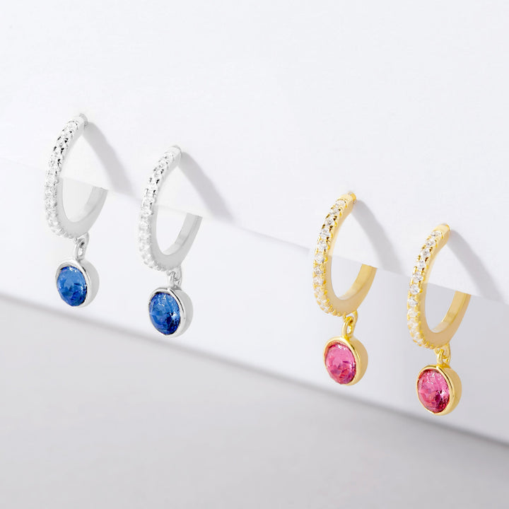 Custom Birthstone Bezel Set Charm Gold Huggie Earrings