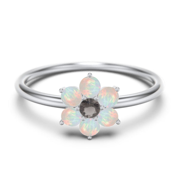 Flower Stackable Ring with Gemstones