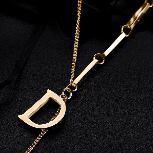 Stainless steel 26 large English letters necklace fashion simple personality pendant hip hop collarbone sweater chain
