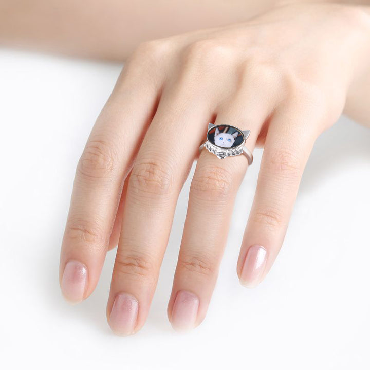 Cissyia.com Sterling silver Cute Kitten Ears Photo Ring
