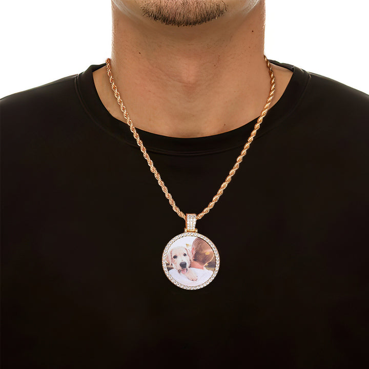 Cissyia.com Personalized Photo Engraved Necklace, Rhinestone Crystal Round Shape Photo Necklace