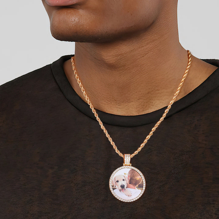 Cissyia.com Personalized Photo Engraved Necklace, Rhinestone Crystal Round Shape Photo Necklace