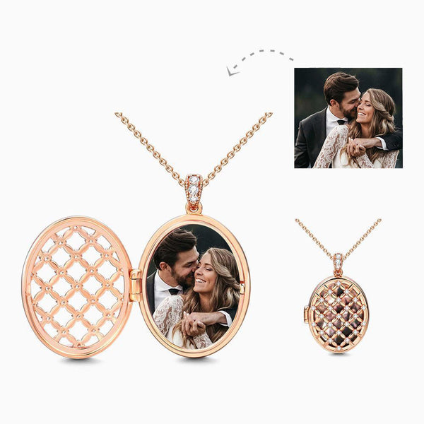 Cissyia.com Rose Gold Plated Zircon Oval Openwork Photo Necklace