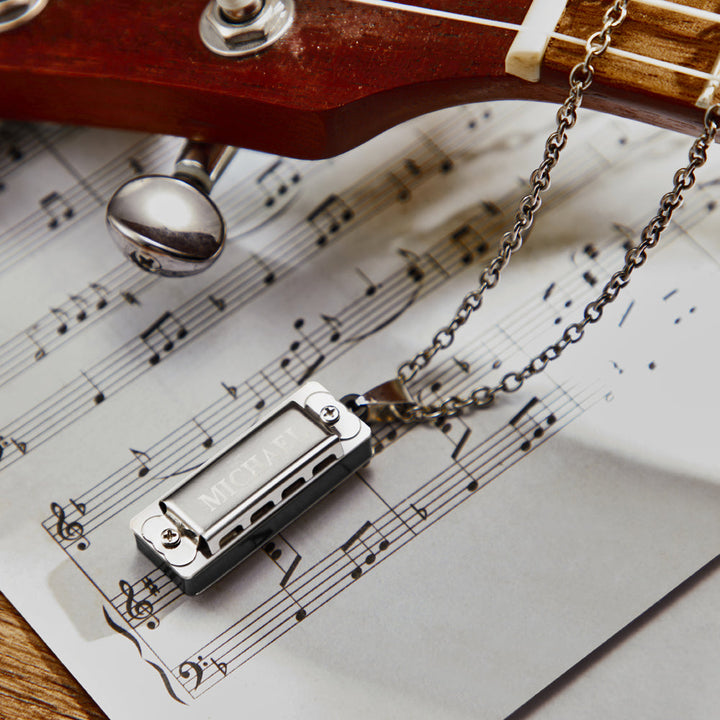 Cissyia.com Personalized Engravable Harmonica Pendant Engraved Necklace