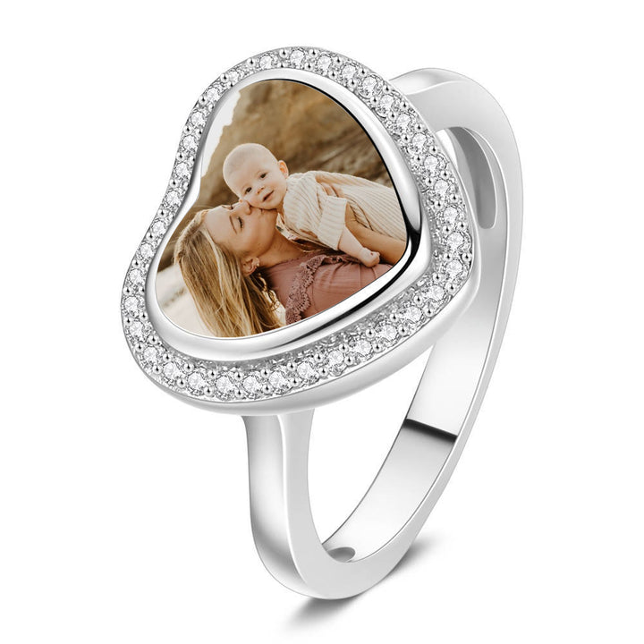 Cissyia.com Silver Heart Shape Zircon Commemorative Photo Ring