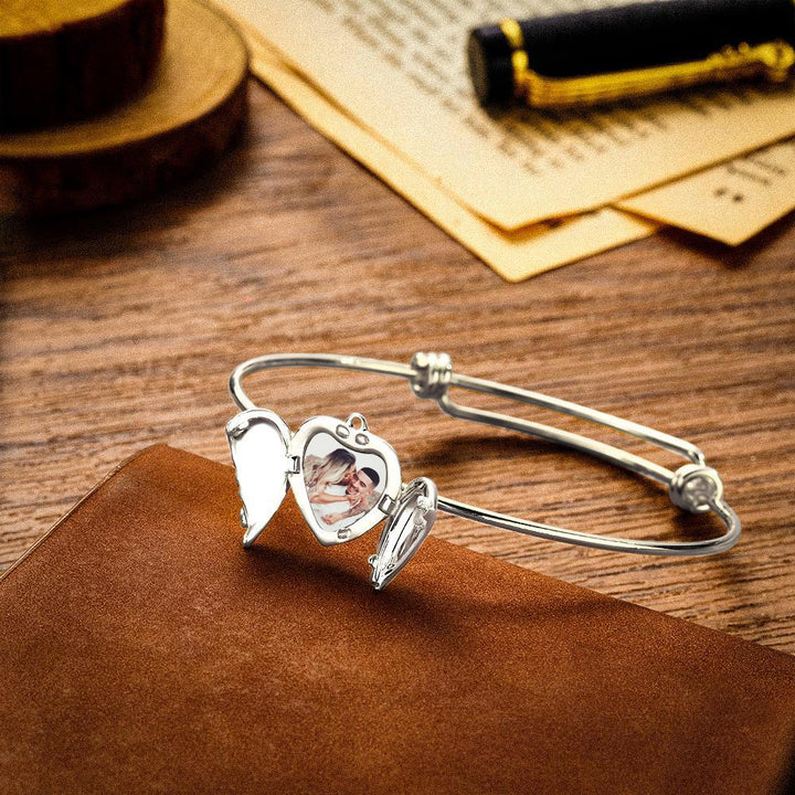 Cissyia.com Personalized Angel Wings Locket Charm Bolo Photo Bracelet in Rose Gold