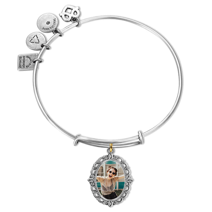 Cissyia.com Photo Frame Oval Charm Bolo Photo Bracelet in Silver
