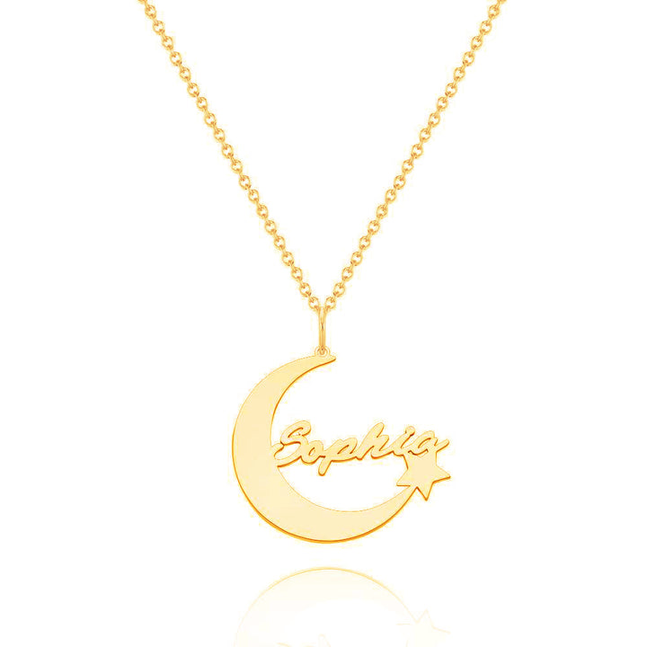 Cissyia.com Rose Gold Plated Personalized Moon and Star Name Cut-Out Necklace
