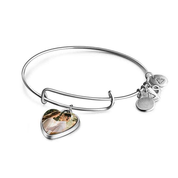 Cissyia.com Photo Frame Heart Charm Bolo Photo Bracelet in Silver