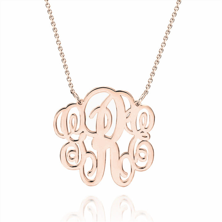 14K Gold Plated Solid Stainless Steel Necklace Personalized Three Monograms