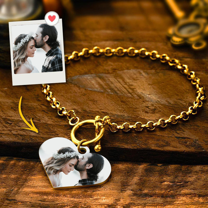 Cissyia.com Platinum Plated Photo Frame Heart Charm Photo Bracelet