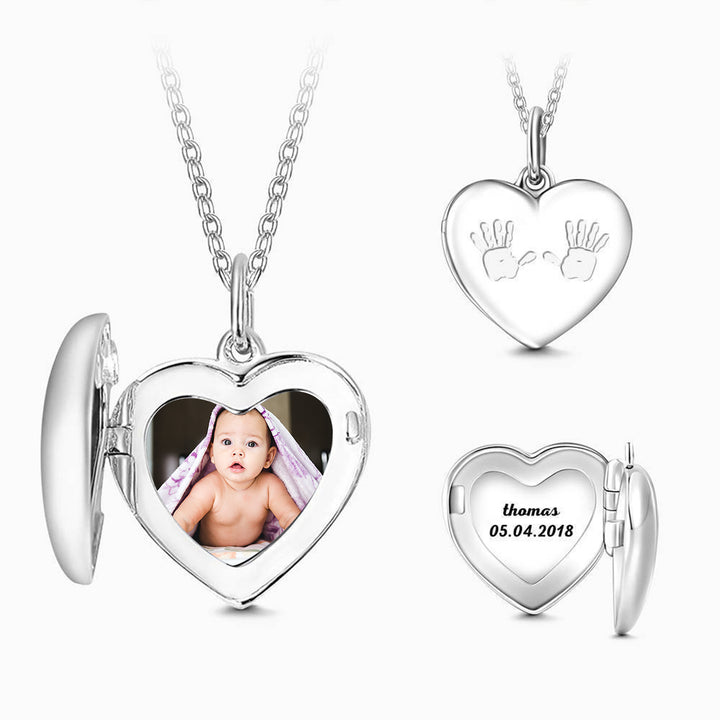Cissyia.com Handprint Heart Shape Custom Photo Necklace