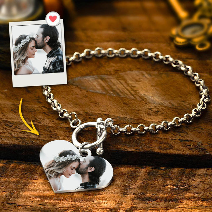 Cissyia.com Platinum Plated Photo Frame Heart Charm Photo Bracelet