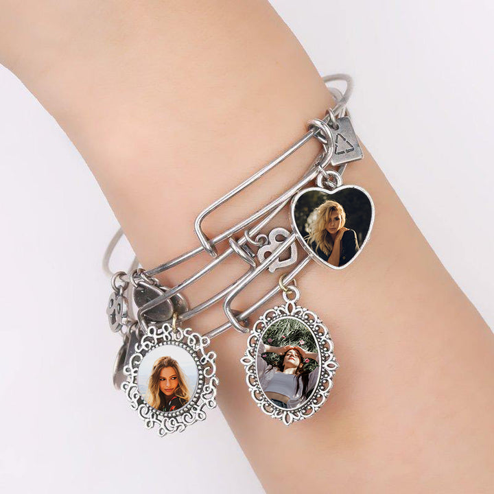 Cissyia.com Photo Frame Oval Charm Bolo Photo Bracelet in Silver