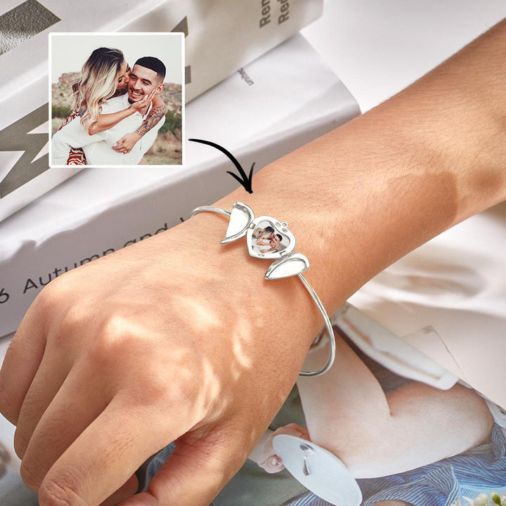 Cissyia.com Personalized Angel Wings Locket Charm Bolo Photo Bracelet in Rose Gold