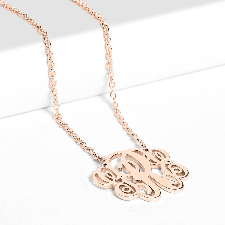14K Gold Plated Solid Stainless Steel Necklace Personalized Three Monograms