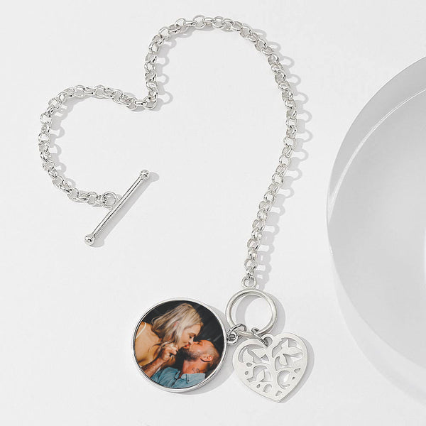 Cissyia.com Openwork Family Tree Heart Charm and Frame Disc Charm Photo Bracelet in Sterling Silver