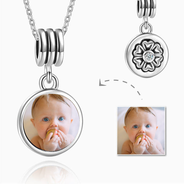 Cissyia.com High Polish Silver Round Shape Petals Photo Necklace