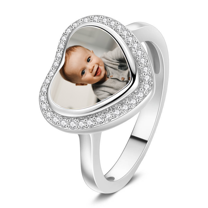 Cissyia.com Heart Shape Zircon Custom Photo Ring