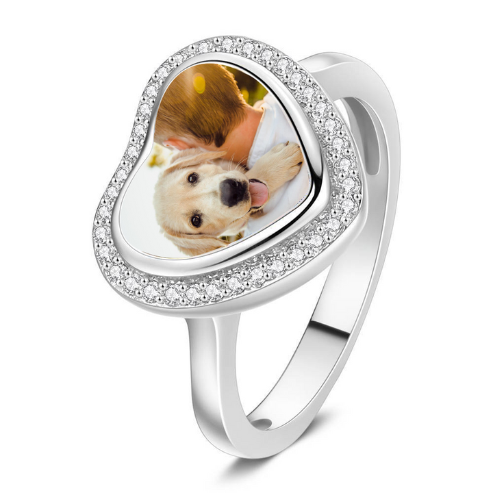 Cissyia.com Unique Heart Shape Zircon Custom Photo Ring