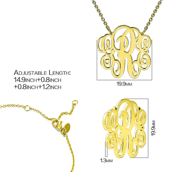 14K Gold Plated Solid Stainless Steel Necklace Personalized Three Monograms