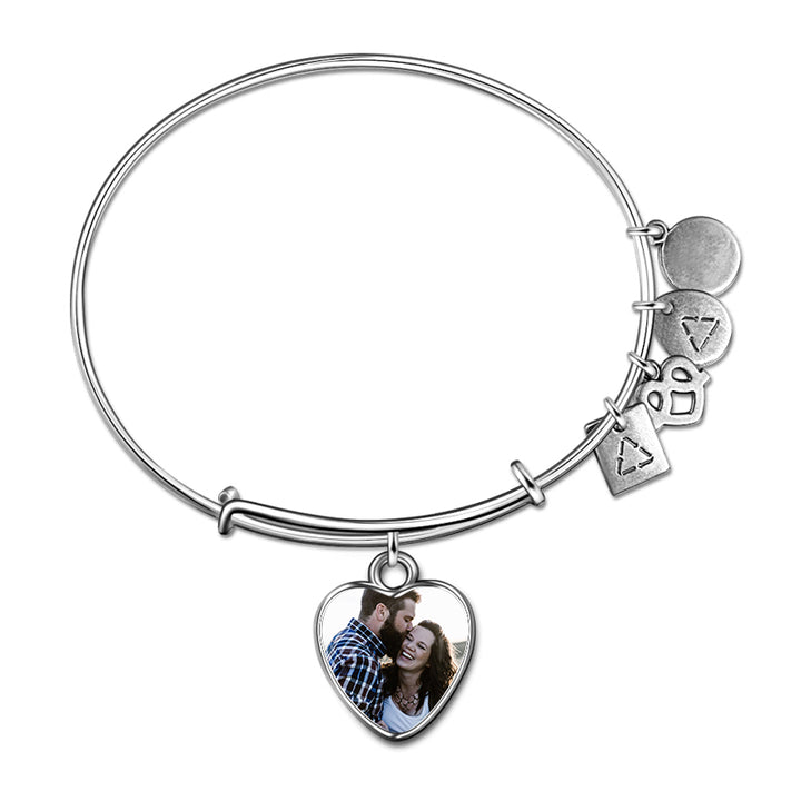 Cissyia.com Photo Frame Heart Charm Bolo Photo Bracelet in Silver