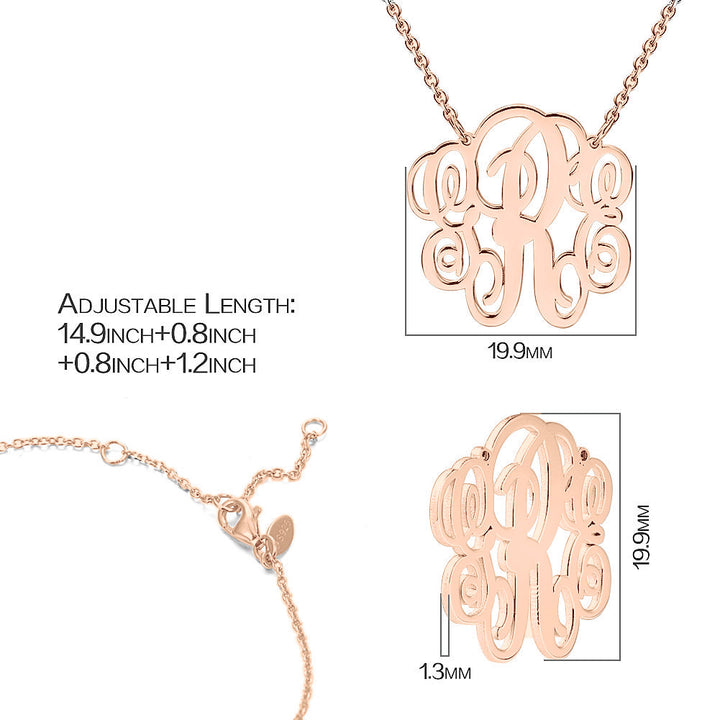 14K Gold Plated Solid Stainless Steel Necklace Personalized Three Monograms