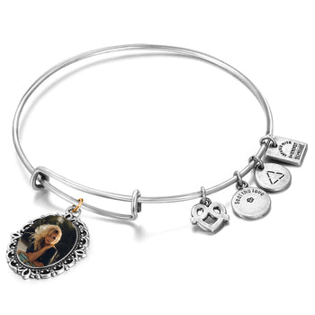 Cissyia.com Photo Frame Oval Charm Bolo Photo Bracelet in Silver