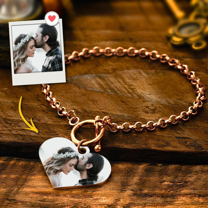 Cissyia.com Platinum Plated Photo Frame Heart Charm Photo Bracelet