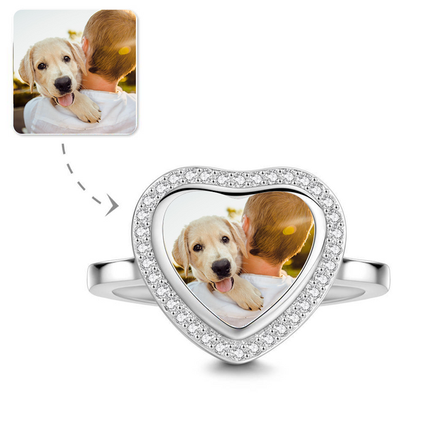Cissyia.com Unique Heart Shape Zircon Custom Photo Ring