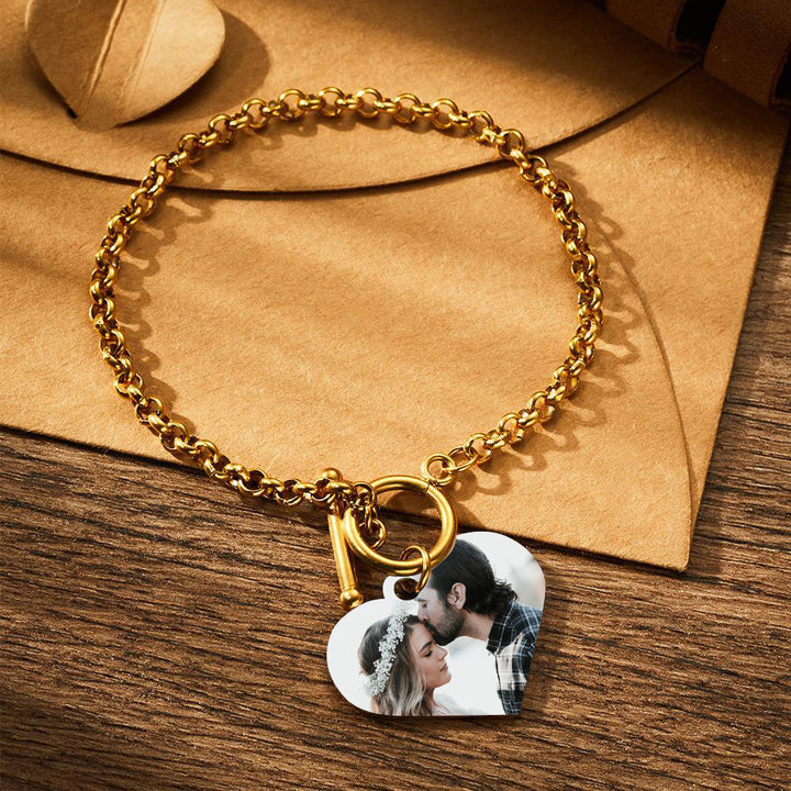 Cissyia.com Platinum Plated Photo Frame Heart Charm Photo Bracelet