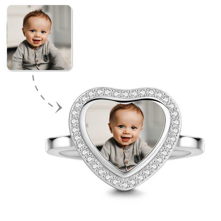 Cissyia.com Heart Shape Zircon Custom Photo Ring