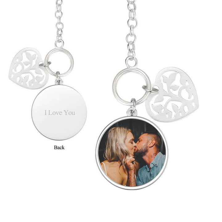 Cissyia.com Openwork Family Tree Heart Charm and Frame Disc Charm Photo Bracelet in Sterling Silver