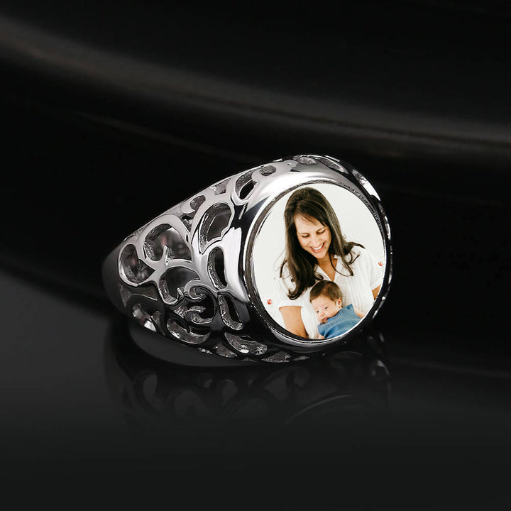 Cissyia.com Personalized Round Shape Openwork Photo Ring in Sterling Silver