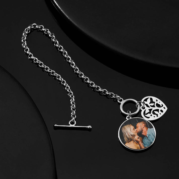 Cissyia.com Openwork Family Tree Heart Charm and Frame Disc Charm Photo Bracelet in Sterling Silver