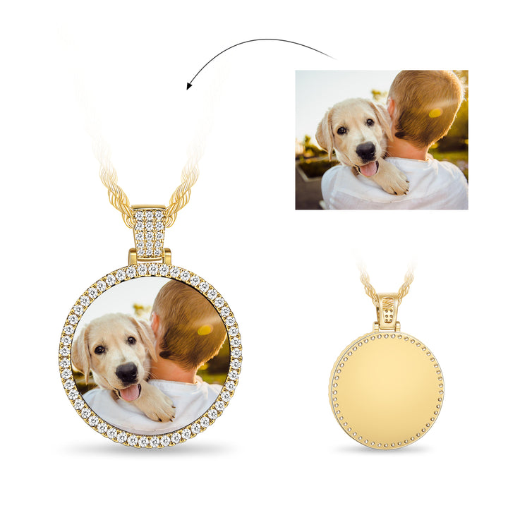 Cissyia.com Personalized Photo Engraved Necklace, Rhinestone Crystal Round Shape Photo Necklace