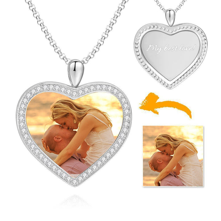 Cissyia.com Personalized Rhinestone Crystal Inlay Heart Photo Necklace