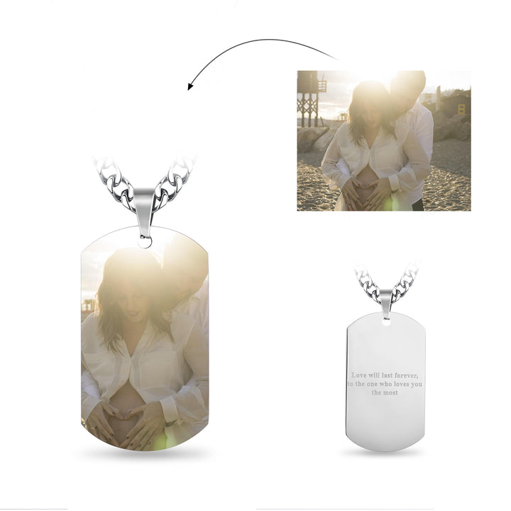 Cissyia.com Mens Stainless Steel Personalized Photo Tag Necklace