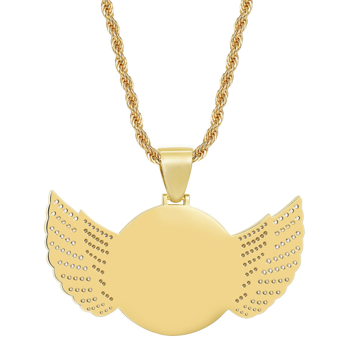 Cissyia.com Zircon Golden Angel Wings Engraved Photo Necklace