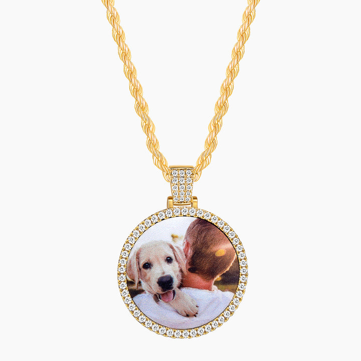 Cissyia.com Personalized Photo Engraved Necklace, Rhinestone Crystal Round Shape Photo Necklace